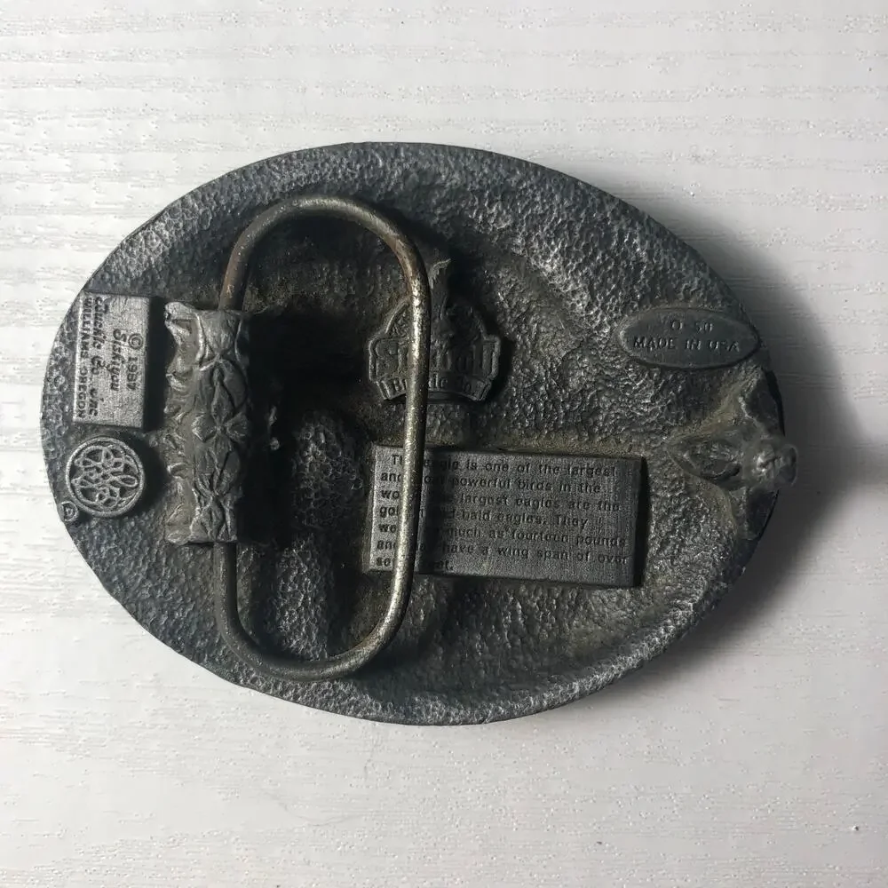 Vintage 1980s 80s Siskiyiou Buckle Co Pewter 3D Eagle Belt Buckle Patriotic USA